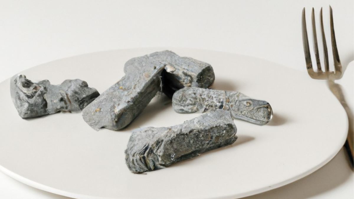 chunks of concrete on a dinner plate to eat